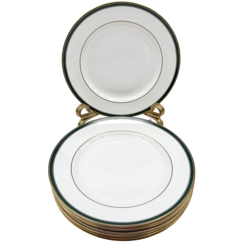 Vtg Spode Tuscana Salad Plates Set of 8 Green Gold Bone China Y8578-R England EX